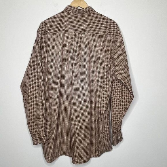 Nautica Classic Fit Shirt Size Large Mens Button Down Pocket Long Red Tan Print - Picture 3 of 8